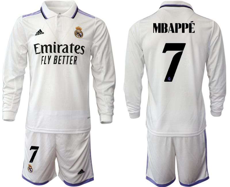 Men 2022-2023 Club Real Madrid home long sleeve white #7 Soccer Jersey1->real madrid jersey->Soccer Club Jersey